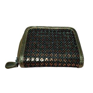 Chateau Women's Gold Glitter Metallic Bifold Zip Around Wallet Vintage